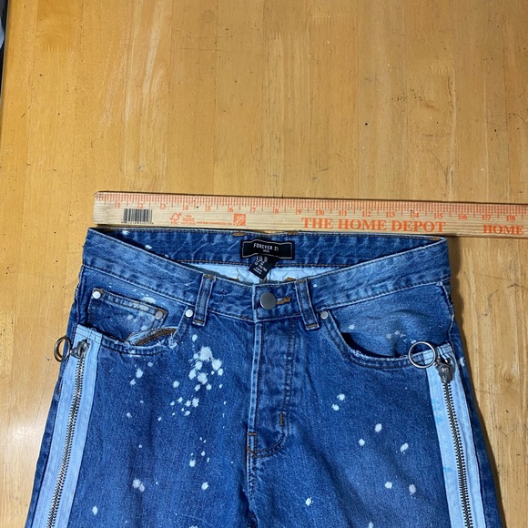 FOREVER 21 Mens Jeans 30x29 Blue Denim Distressed Pants Zipper Pockets Slim Fit - Picture 7 of 10